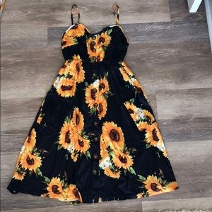 Navy Sunflower Dress with Button Detail